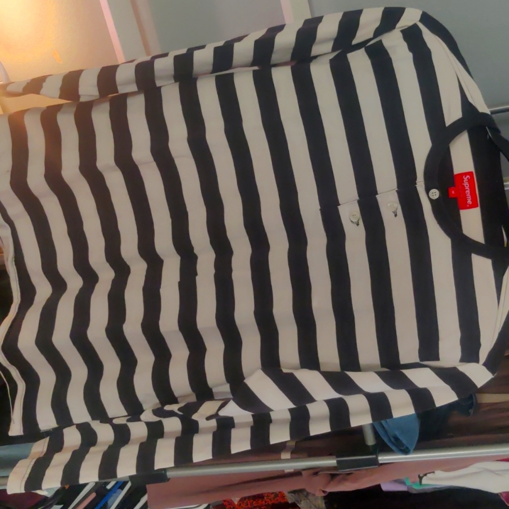 Supreme Henley striped long sleeve shirt M